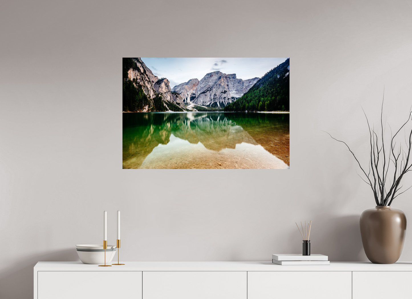 90 x 60 cm, Photo Print On Fuji Crystal DP II Dolomites' Reflection - Lago di Braies - Dolomites, Italy - Photo Print