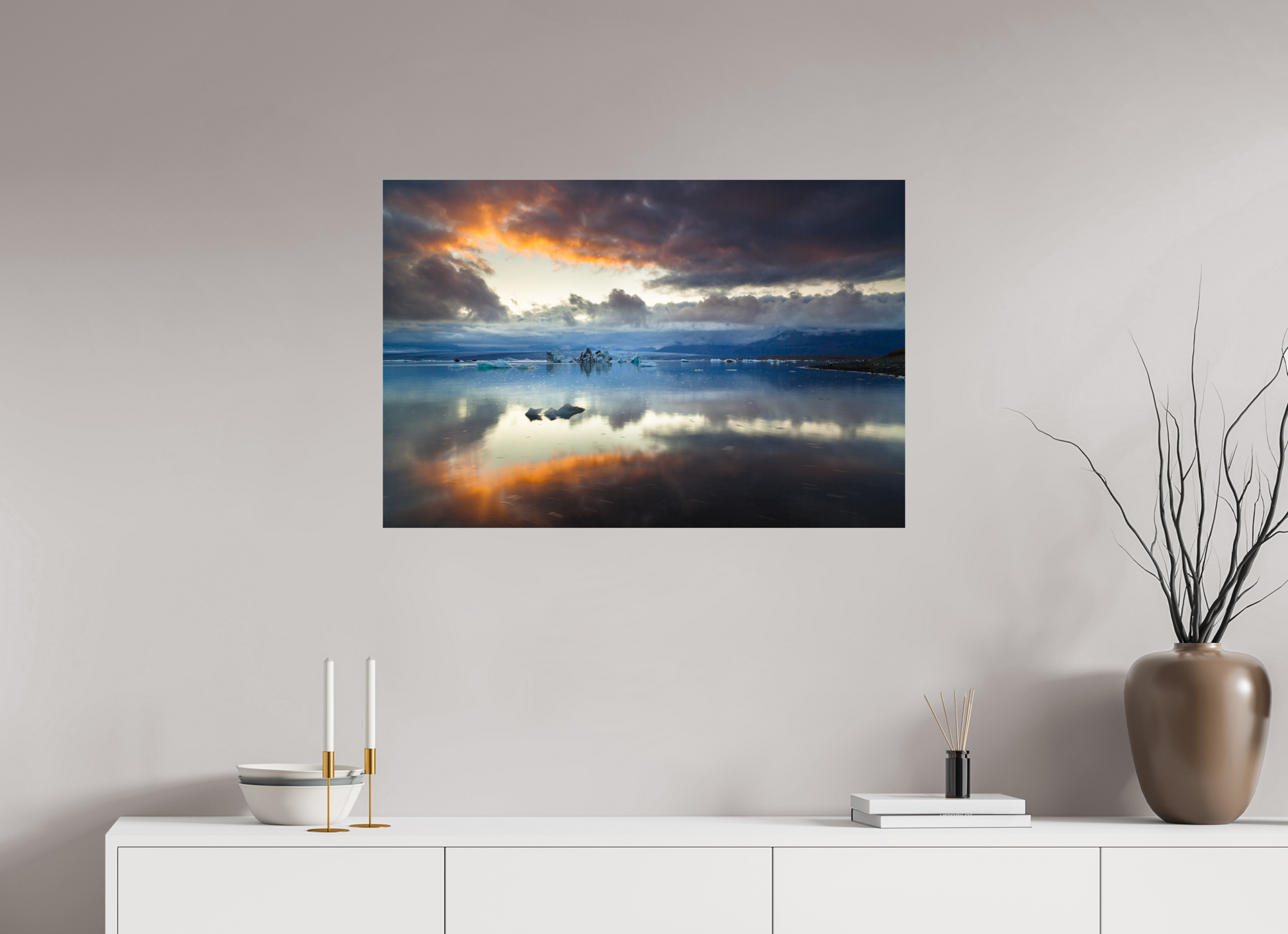 90 x 60 cm, Photo Print On Fuji Crystal DP II Where Ice Meets Fire - Jökulsárlón, Iceland - Photo Print