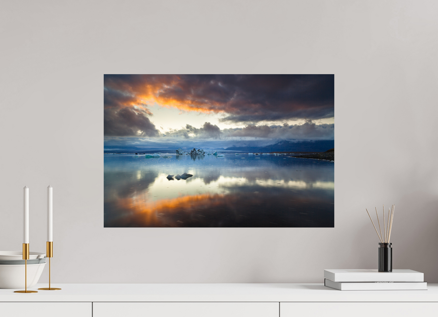 60 x 40 cm, Photo Print On Fuji Crystal DP II Where Ice Meets Fire - Jökulsárlón, Iceland - Photo Print