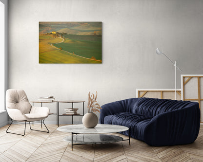 The Golden Path to Tuscany - Val d'Orcia - Tuscany, Italy - Photography Wall Art - ChromaLuxe Metal Print