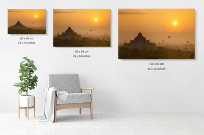 Sunrise over Bagan  - Burma, Myanmar - Photography Wall Art - ChromaLuxe Metal Print